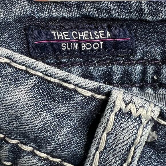 VIGOSS Stella V Stitch Boot Cut Jeans Mid-Rise  Embellished Medium Wash Size 3/4 - Picture 8 of 11